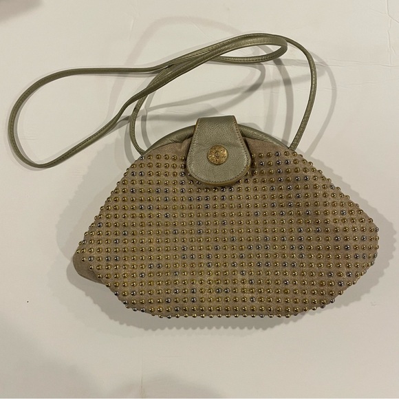 Vintage 70’s ziggy stardust gold silver beaded baguette crossbody leather ✨ - Picture 2 of 11